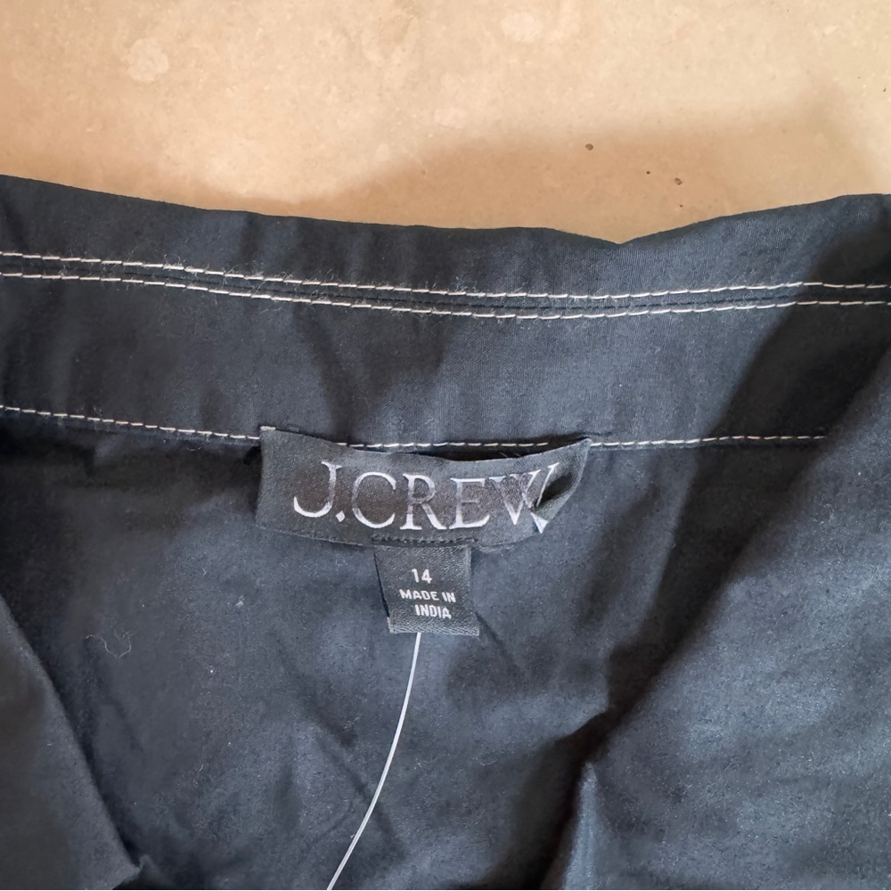 J Crew Black Zip Up Shirt Dress Short Sleeve Midi Women Sz 14 Fit Flare Pockets - Picture 11 of 13